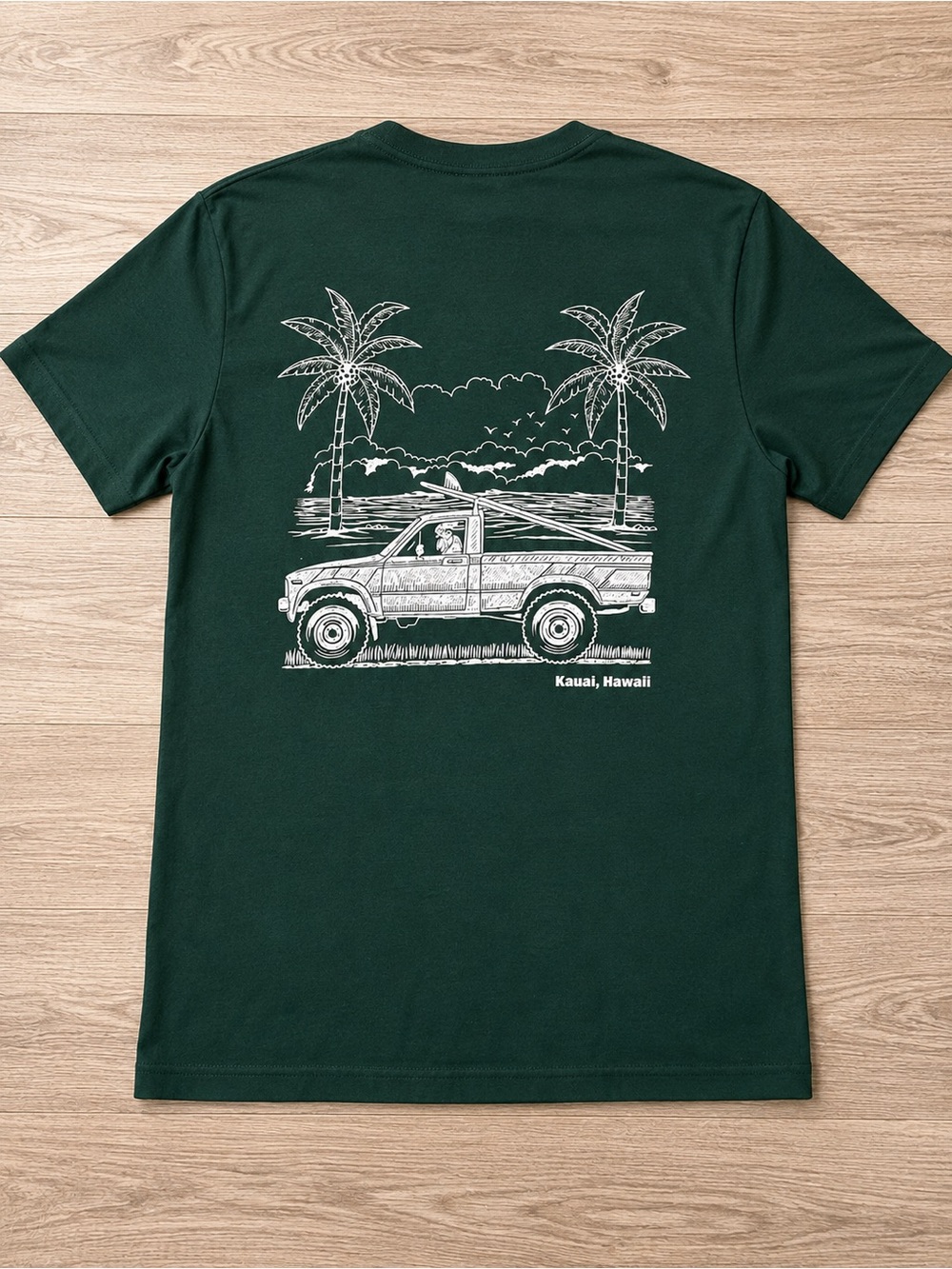 Bella + Canvas Kauai Hawaii Surf Truck Graphic Tee Green Graphic T Shirt Beach M - Picture 2 of 5